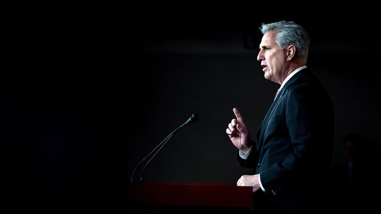 House Minority Leader Kevin McCarthy (R-Calif.) speaks at a news conference on Capitol Hill in Washington on Thursday, March 28, 2019. (Erin Schaff/The New York Times)