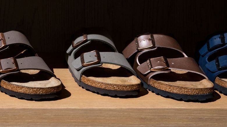 VENICE, CALIFORNIA - OCTOBER 10: Sandals are displayed at a Birkenstock store on October 10, 2023 in Venice, California. German footwear company Birkenstock is reportedly planning to offer 32.3 million shares priced at $44 to $49, and is expected to attain a valuation of $9.2 billion. (Photo by Ethan Swope/Getty Images)