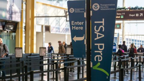 A photo of a TSA PreCheck sign in Washington DC's Ronald Reagan National Airport